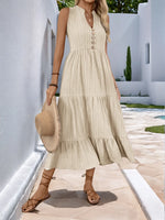 Notched Sleeveless Midi Tiered Dress