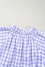 Plaid Tie Neck Short Sleeve Babydoll Mini Dress