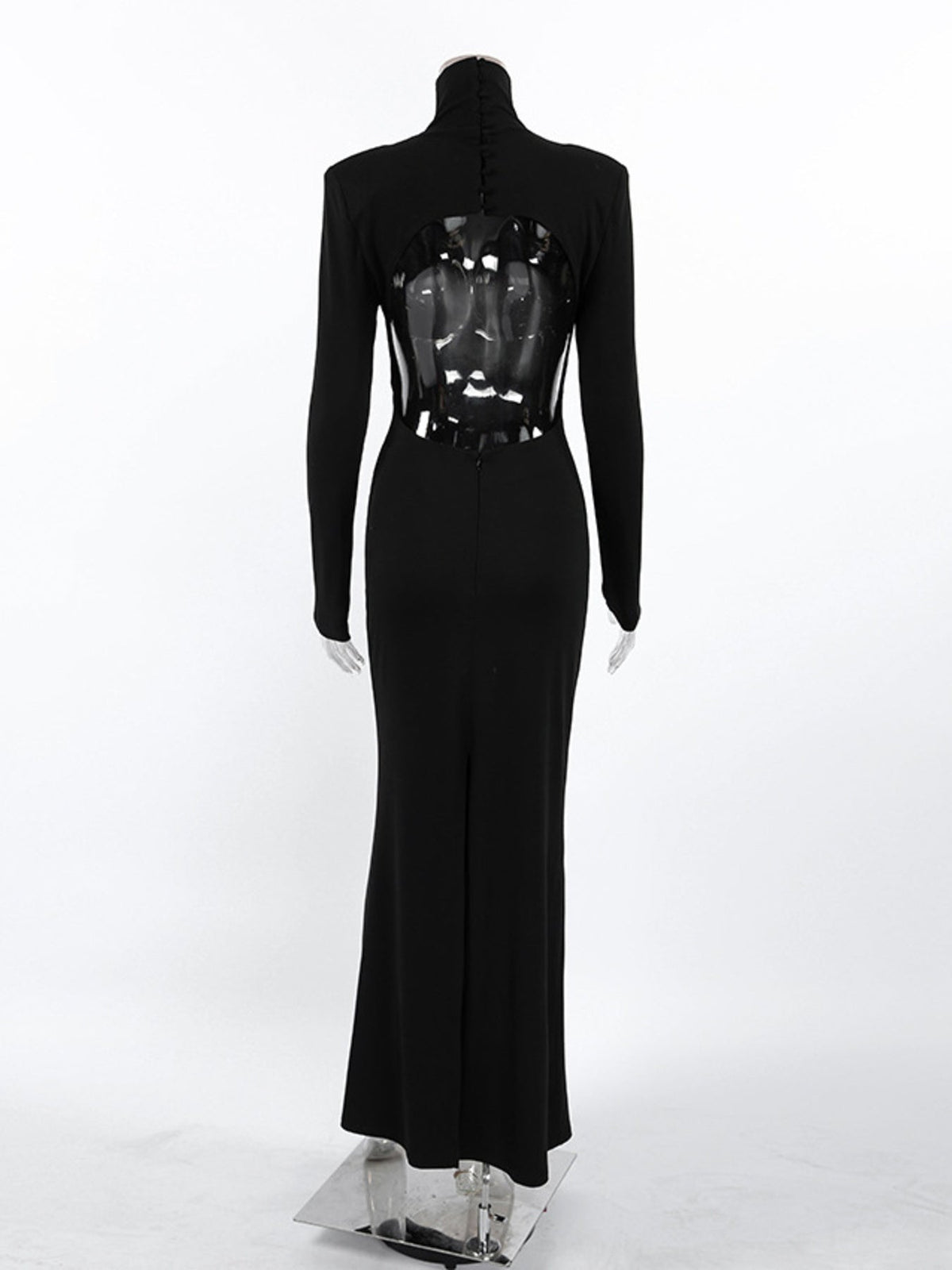 Backless Turtleneck Long Sleeve Bodycon Maxi Dress