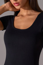 Square Neck Active T-Shirt with Detachable Chest Pads - Ladyez