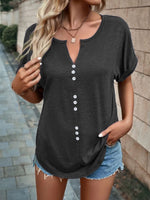 Full Size Decor Button Short Sleeve T-Shirt Plus Size