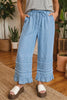 Ruffled Hem Wide Leg Chambray Jeans