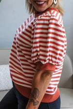 Striped Puff Sleeve Casual T-Shirt