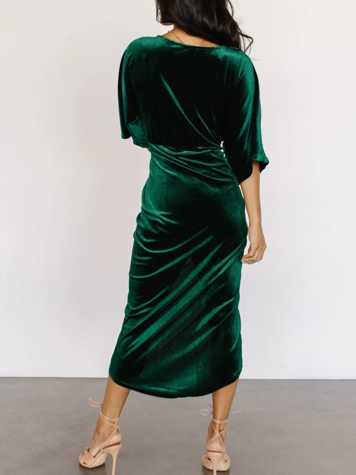Ruched Surplice Half Sleeve Dress - Ladyez