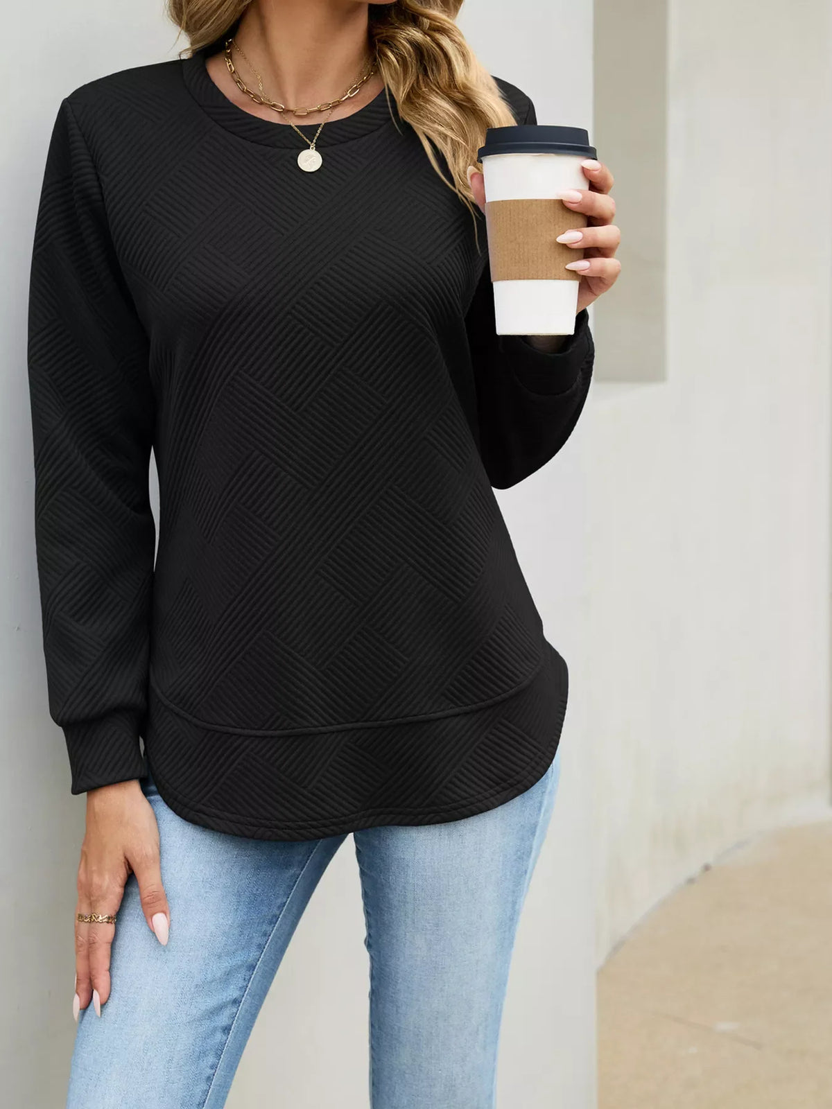 Textured Crew Neck Sweatshirt