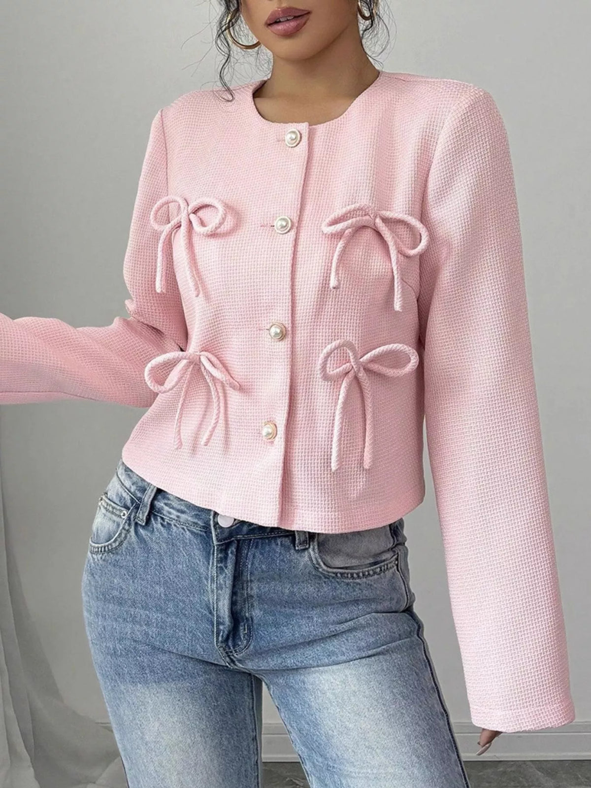 Bow Detail Cropped Outerwear