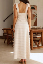 Textured V-Neck Tie Shoulder Dress