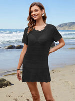 Openwork Round Neck Short Sleeve Cover-UP - Ladyez