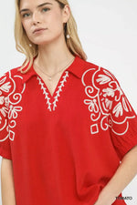 Umgee Floral Embroidered Sleeve Blouse