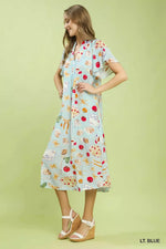 Umgee Abstract Print Flutter Sleeve Midi Dress