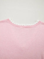 Lace V Neckline Short Sleeve Sweater