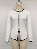 Contrast Trim Button Decor Knit Top
