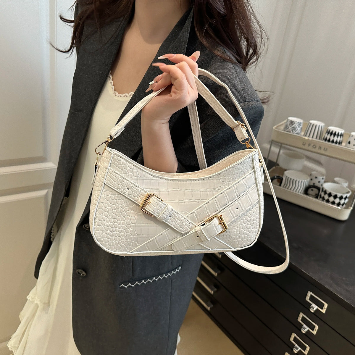 Crocodile Pattern Underarm Shoulder Bag - Ladyez