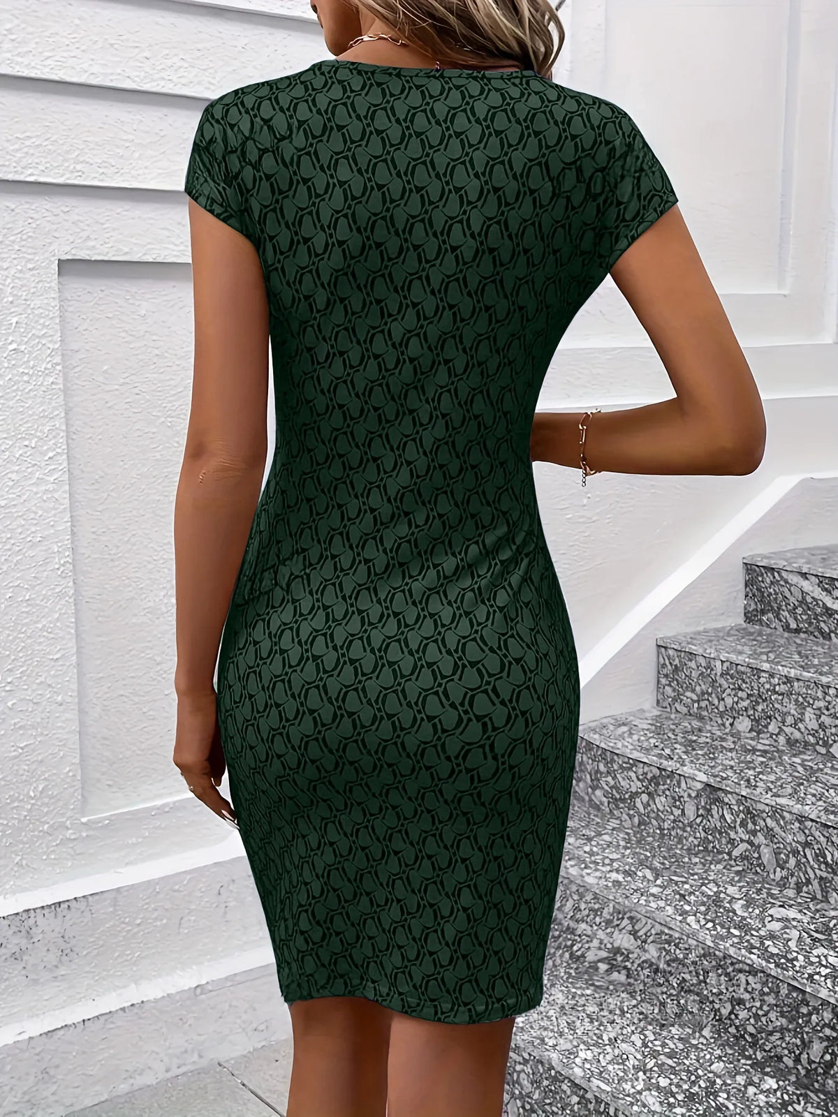 Printed Round Neck Cap Sleeve Dress - Ladyez