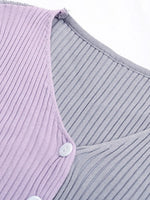 Perfee Contrast Button Up Long Sleeve Cardigan