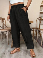 Plus Size High-Waisted Elastic Waist Pants with Pockets