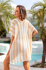 Angel Wings Openwork V-Neck Short Sleeve Cover Up - Ladyez