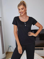 Scoop Neck Top and Elastic Waist Pants Lounge Set - Ladyez