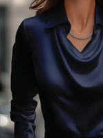 Full Size Long Sleeve Blouse with Collar Plus Size - Ladyez
