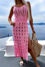Openwork Slit Scoop Neck Sleeveless Cover Up - Ladyez