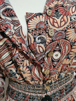 Paisley Print Half Sleeve Slit Midi Dress