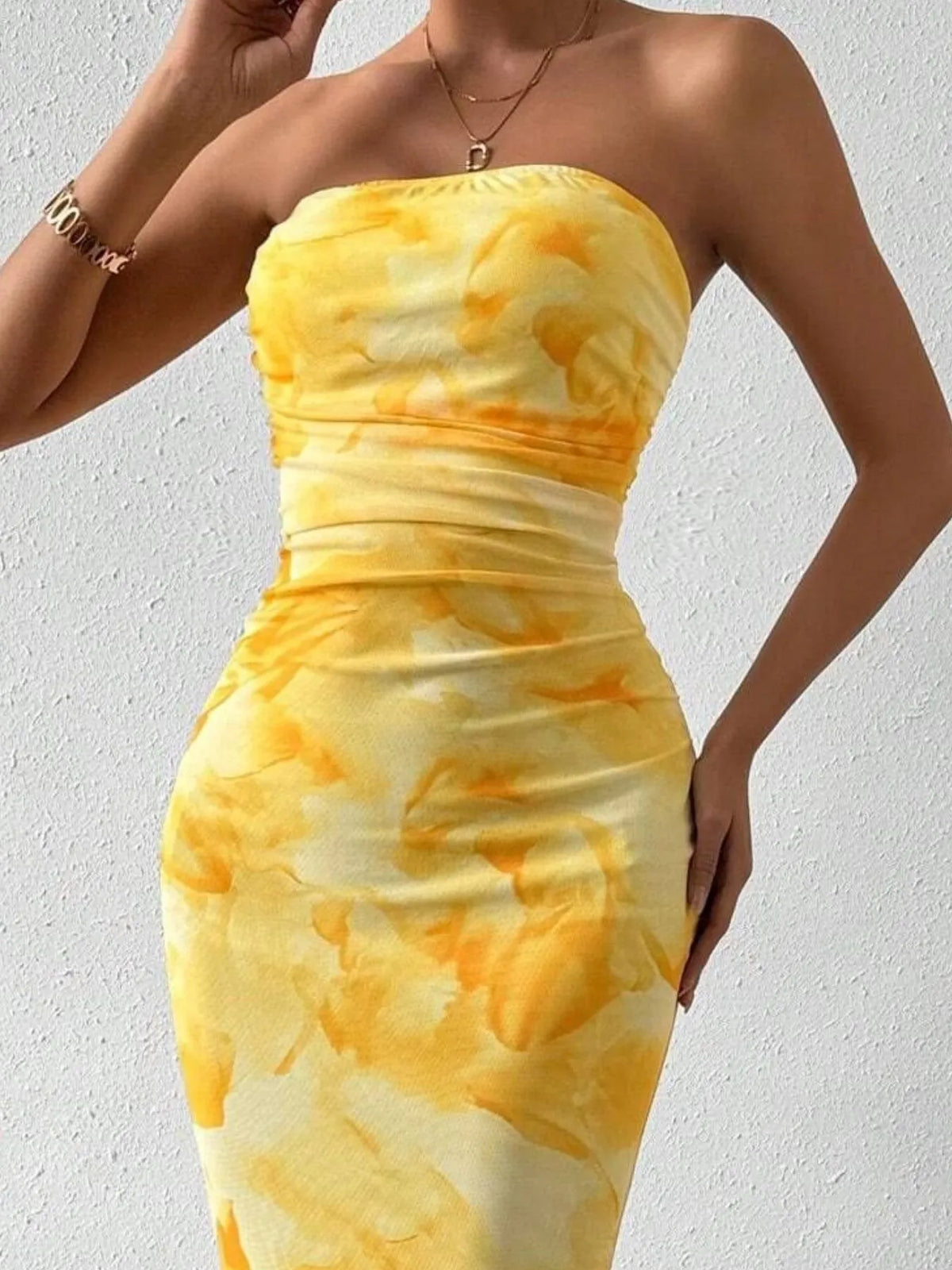 Printed Side Slit Tube Dress - Ladyez