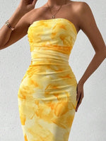 Printed Side Slit Tube Dress - Ladyez