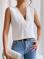 V-Neck Pleated Sleeveless Cami Tank Top - Ladyez