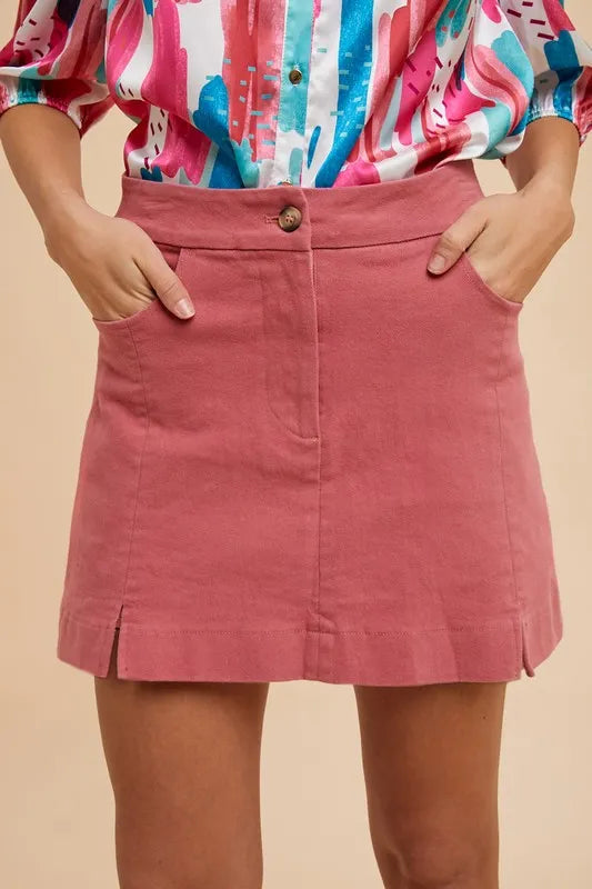 Annie Wear Comfort Stretch Cotton Slit Detailed Mini Skirt