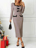 Houndstooth Bow Square Neck Dress