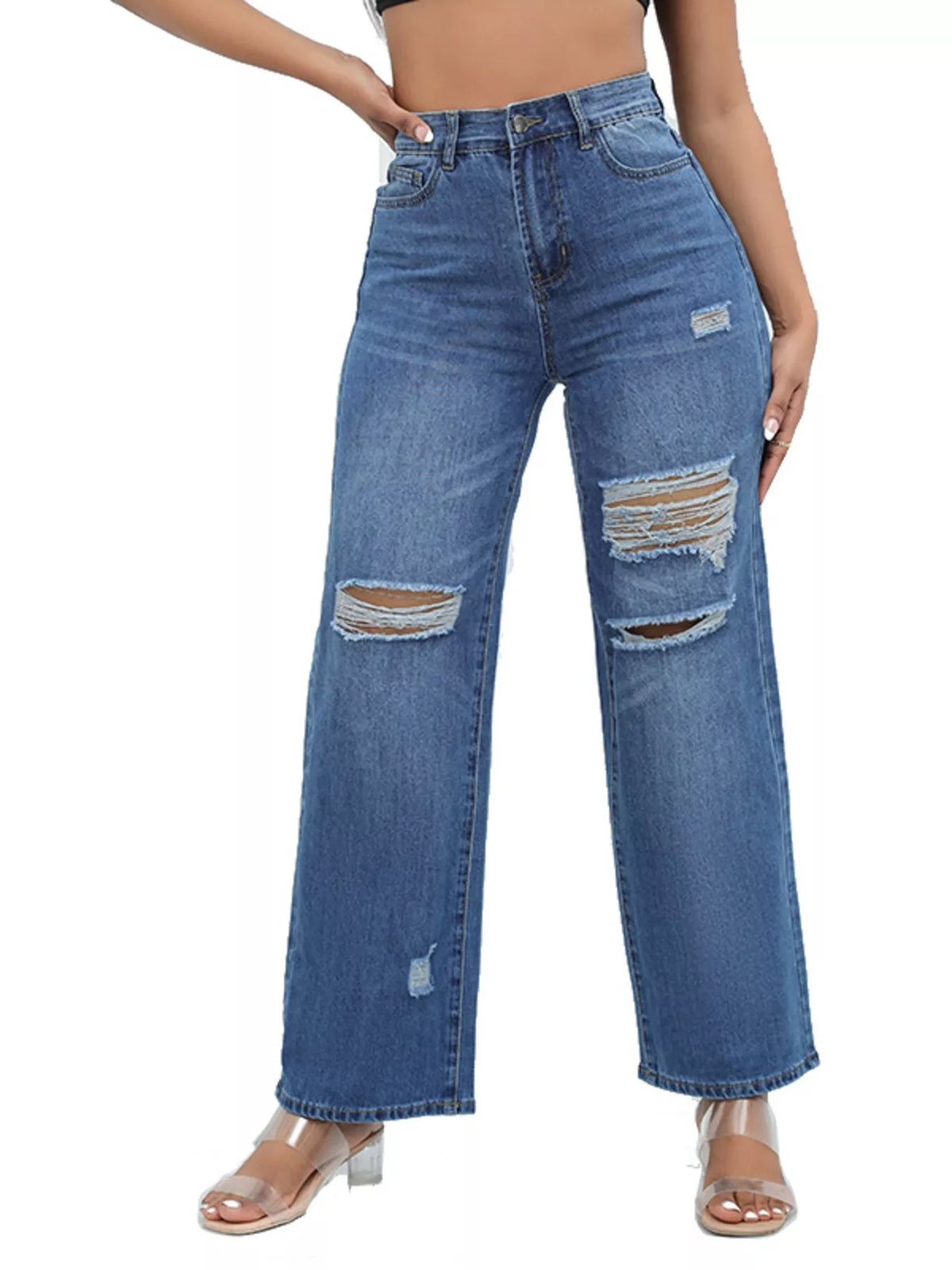 Distressed Wide-Leg Jeans
