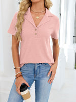 Waffle Knit Button Detail T-Shirt