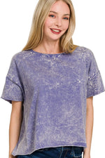 Zenana Washed Crew Neck Short Sleeve Crop Box Tee