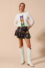 SO ME Mardi Gras Checker Sequins Mini Skirt
