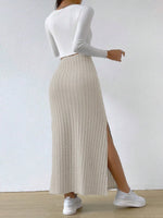 High Waist Ribbed Knit Maxi Skirt