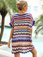 Angel Wings Rainbow Stripe Scalloped V-Neck Cover-Up Dress - Ladyez
