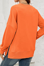 Round NeckDropped Shoulder Slit Sweatshirt