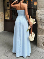 Striped Halter Neck Maxi Dress