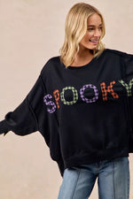BiBi Spook Plaid Letter Print Oversized Sweatshirt