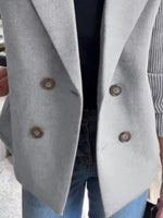 Full Size Knitted Sleeve Wool Blend Double-Breasted Blazer Plus Size