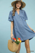 Umgee Chambray Puff Sleeve Dress