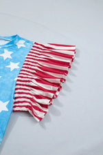 Vintage Star Print Striped Ruffle Sleeve Independence Day Top