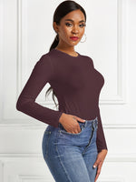 Round Neck Long Sleeve Bodysuit - Ladyez