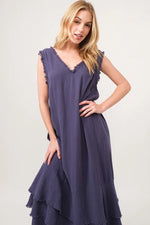 And The Why Washed Cotton Gauze Fringe Detail Tiered Dress