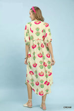 Umgee Abstract Print V-Neck Midi Dress