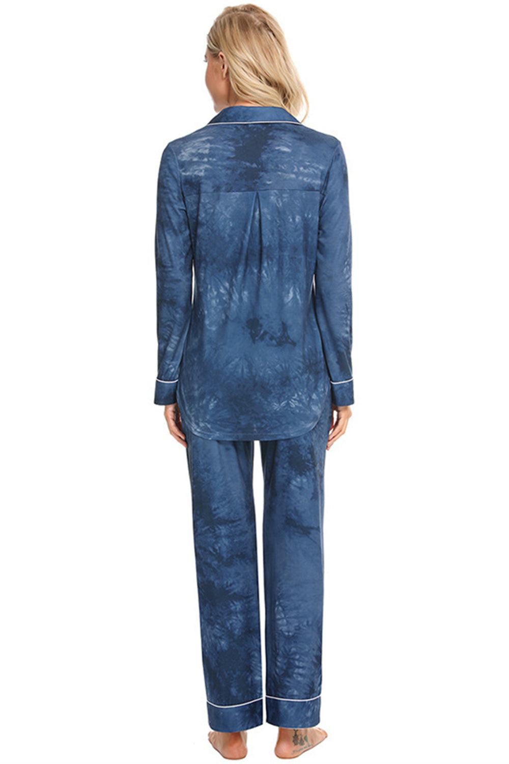 Collared Neck Long Sleeve Loungewear Set with Pockets - Ladyez