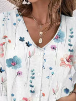 Floral Print V-Neck Button-Down Shirt