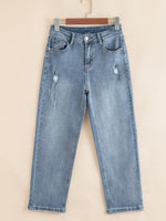 Distressed Ankle-length Straight Jeans - Ladyez
