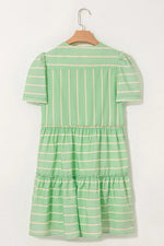 Stripe V Neck Short Sleeve Frilled Detail Dress