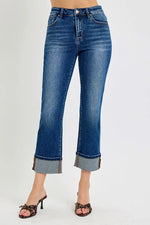 RISEN Full Size High Rise Ankle Straight Cuffed Jeans Plus Size - Ladyez